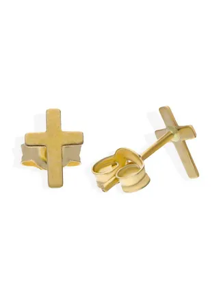 Gold Cross Stud Earrings 18KT - FKJERN18KU3061 