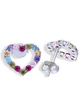 Sterling Silver 925 Heart Shaped Stud Earrings - FKJERNSLU3136 