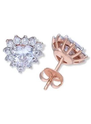 Sterling Silver 925 Rose Gold Plated Heart Shaped Stud Earrings-FKJERNSLU3153 