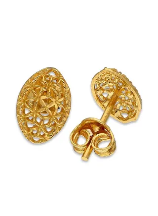 Gold Leaf Shaped Stud Earrings 21KT - FKJERN21KU6017 
