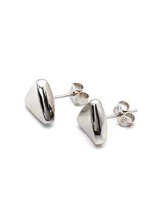 18k Gold Plain 3D Triangle White Gold Earring Set 