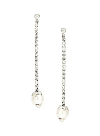 Classique 18K White Gold Stainless Steel and 8MM Freshwater Pearl Drop Earrings for Women One Size 