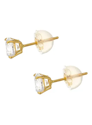 10K Solid Gold Stunning 4mm CZ Basket Setting Earrings 