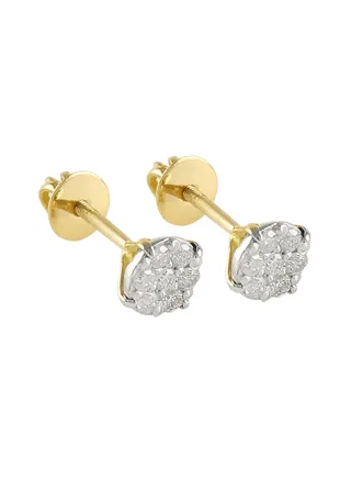 18K Solid Gold And 0.14Cts Genuine Diamonds Solitaire Screw Back Earrings 