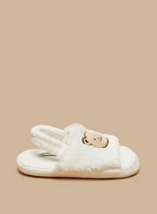 Girls Bear Applique Faux Fur Bedroom Slippers By Shoexpress 