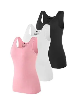 Bundle Of Three Cotton Stretch Plain Tank Tops Multicolour 