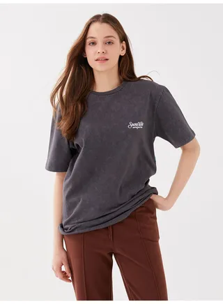 Crew Neck Princesses Printed Short Sleeve Oversize Women's T-Shirt 
