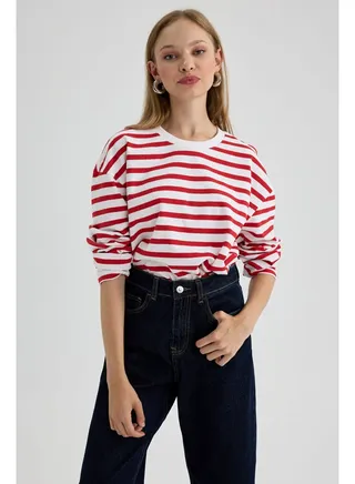 Woman Regular Fit Crew Neck Knitted Long Sleeve T-Shirt 
