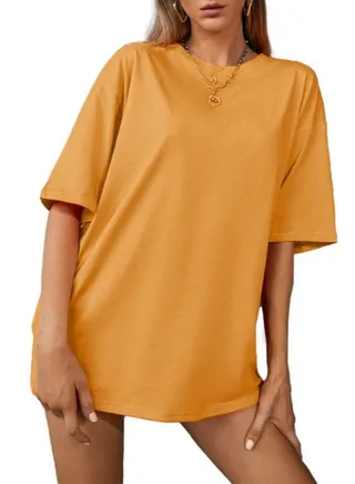 T-Shirt Drop Shoulder Oversized - Mustard - Cotton - For Women 