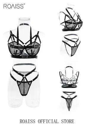 Women Strappy Lingerie with Handcuffs Halter Neck Bandage Body Harness Costume Lingerie Set for Women Bodysuit for Ladies Wife Girlfriend 