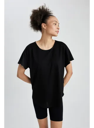 Woman Long Fit Crew Neck Knitted Short Sleeve T-Shirt 