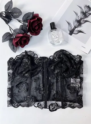 2-Piece Women'S Lace Bra Rose Pattern Embroidered Steel Fishbone Tank Top Removable Shoulder Strap Steel Ring Bra Without Chest Pad 