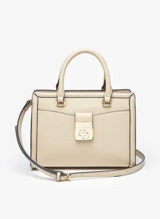 Women's Textured Tote Bag with Zipper Closure and Detachable Strap