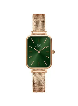 Daniel Wellington Quadro Pressed Melrose Green Watches for Women with Rose Gold Band 20x26mm 