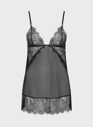 Mesh Detail Chemise & Thong Set 