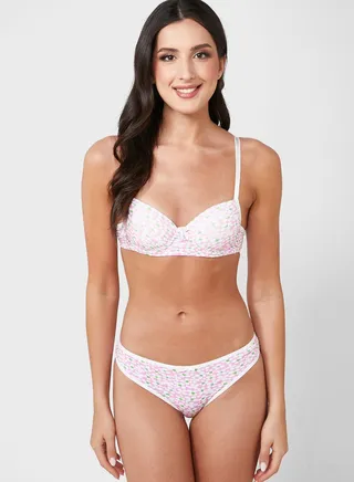 Floral Print Bra & Brief Set 