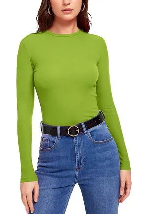 Ribbed Top Crew Neck Long Sleeve – Basic T- Shirt For Women 