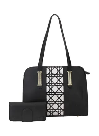 Leather Tote Bag With Wallet Black/Grey 