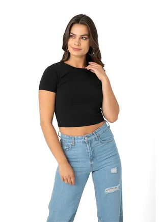 Crew Neck Cropped Plain Top 