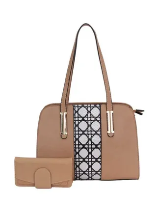 2-In-1 Leather Tote With Wallet Brown/Black/Grey 