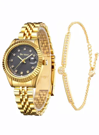 Women Wrist Watch By De Vani Analog With Bracelet 