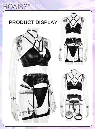 Split Multi-Piece Set Of Patent Leather Underwear Adjustable Cross Straps Hollow Hot Underwear 