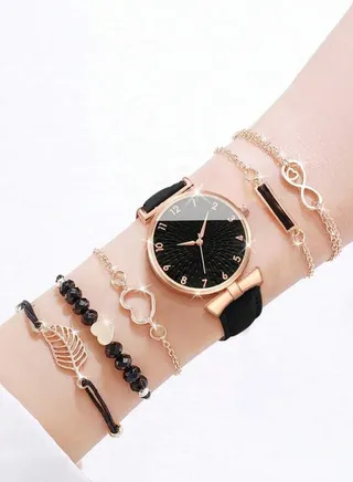 Women's Water Resistant Leather Analog Watch Set 