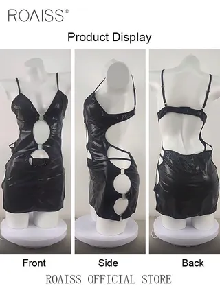 Women's One Piece Lingerie Patent Leather Cut-Out Halter Tight Dress for Ladies Wife Girlfriend 