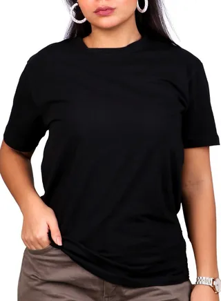 Click Black Cotton Basic T-Shirt Tee Crew Neck Short Sleeve Size M For Womens 