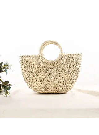 New Minimalist Style Hand-Held Semi-Circular Grass Woven Bag 