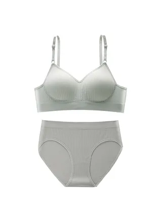 Seamless Padded Cotton Bra No Steel Ring Female Bra and Panty Set 
