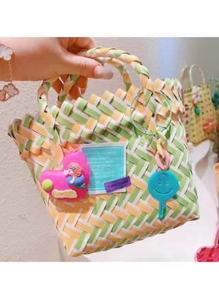 New Summer Cartoon Down Love Colorful Woven Vegetable Basket Bag 