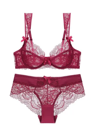 New Vine Jacquard Half Cup Lace Bra Small Chest Gathering Anti Drop Bra Set 