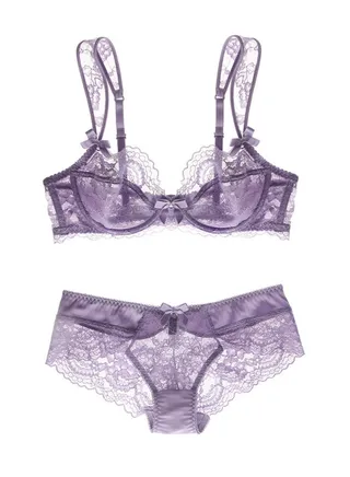 New Vine Jacquard Half Cup Lace Bra Small Chest Gathering Anti Drop Bra Set 