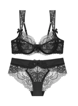 New Vine Jacquard Half Cup Lace Bra Small Chest Gathering Anti Drop Bra Set 