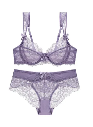 New Vine Jacquard Half Cup Lace Bra Small Chest Gathering Anti Drop Bra Set 