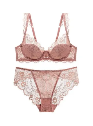 New Vine Jacquard Half Cup Lace Bra Small Chest Gathering Anti Drop Bra Set 