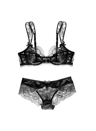 New Vine Jacquard Half Cup Lace Bra Small Chest Gathering Anti Drop Bra Set 