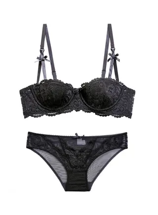 New Vine Jacquard Half Cup Lace Bra Small Chest Gathering Anti Drop Bra Set 