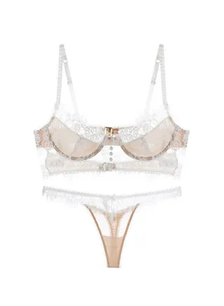 New Vine Jacquard Half Cup Lace Bra Small Chest Gathering Anti Drop Bra Set 