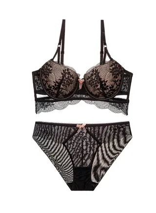 New Vine Jacquard Half Cup Lace Bra Small Chest Gathering Anti Drop Bra Set 