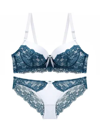 New Vine Jacquard Half Cup Lace Bra Small Chest Gathering Anti Drop Bra Set 