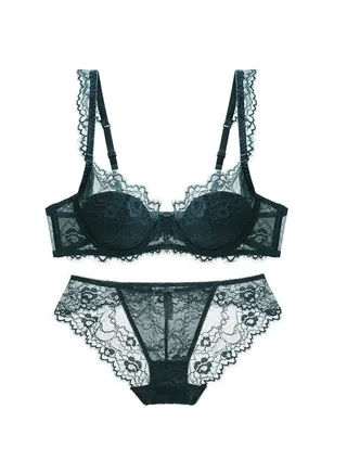 New Vine Jacquard Half Cup Lace Bra Small Chest Gathering Anti Drop Bra Set 