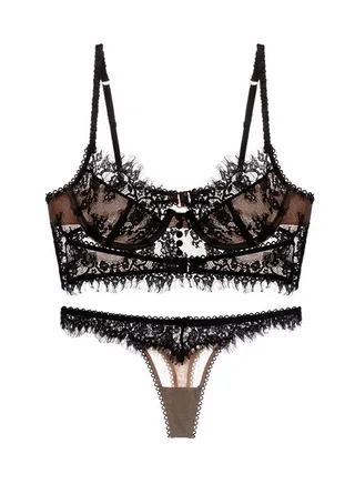 New Vine Jacquard Half Cup Lace Bra Small Chest Gathering Anti Drop Bra Set 