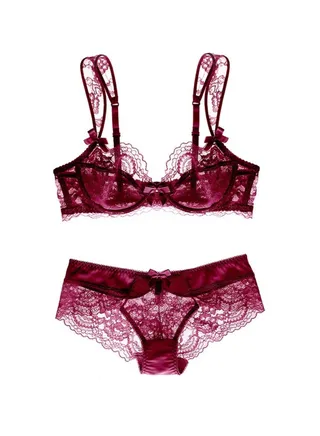New Vine Jacquard Half Cup Lace Bra Small Chest Gathering Anti Drop Bra Set 