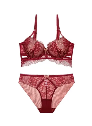 New Vine Jacquard Half Cup Lace Bra Small Chest Gathering Anti Drop Bra Set 