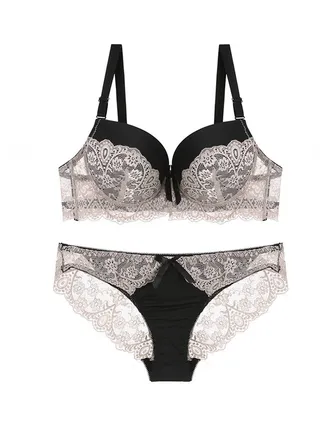 New Vine Jacquard Half Cup Lace Bra Small Chest Gathering Anti Drop Bra Set 