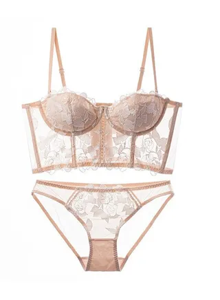 New Vine Jacquard Half Cup Lace Bra Small Chest Gathering Anti Drop Bra Set 
