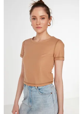T-Shirt - Brown - Crop 