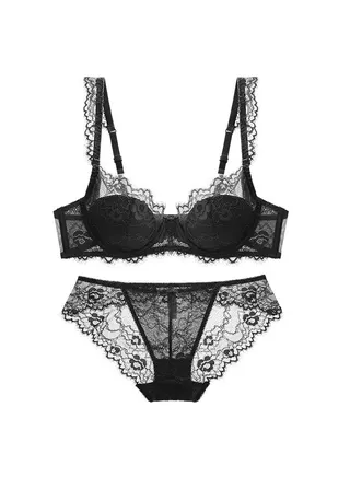 New Vine Jacquard Half Cup Lace Bra Small Chest Gathering Anti Drop Bra Set 